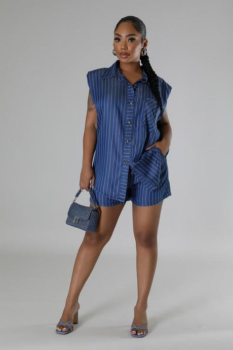 Faith Denim Stripe Set